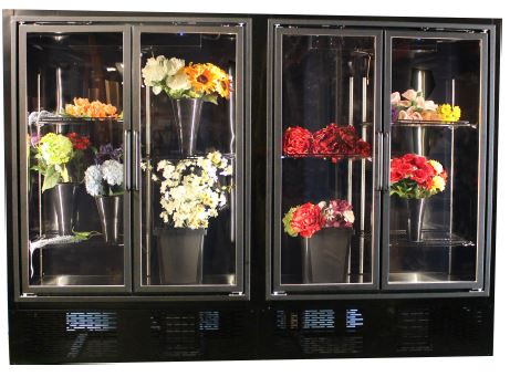 Powers (FS104SDB) 104" Wide Refrigerated Floral Cooler with Four Swinging Glass Doors