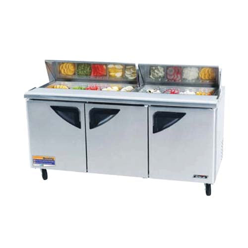 Turbo Air (TST-72SD-30-N) 73" Wide Super Deluxe Mega Top Refrigerated Sandwich/Salad Prep Table featuring Three Solid Doors