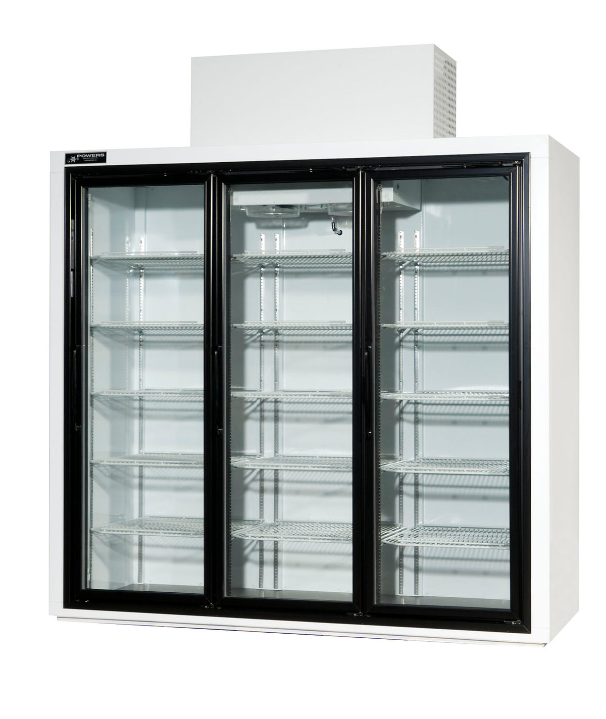 Powers (BT79SD) 79" Wide Refrigerated Top Mount Beverage Cooler with Three Full Length Hinged Glass Doors
